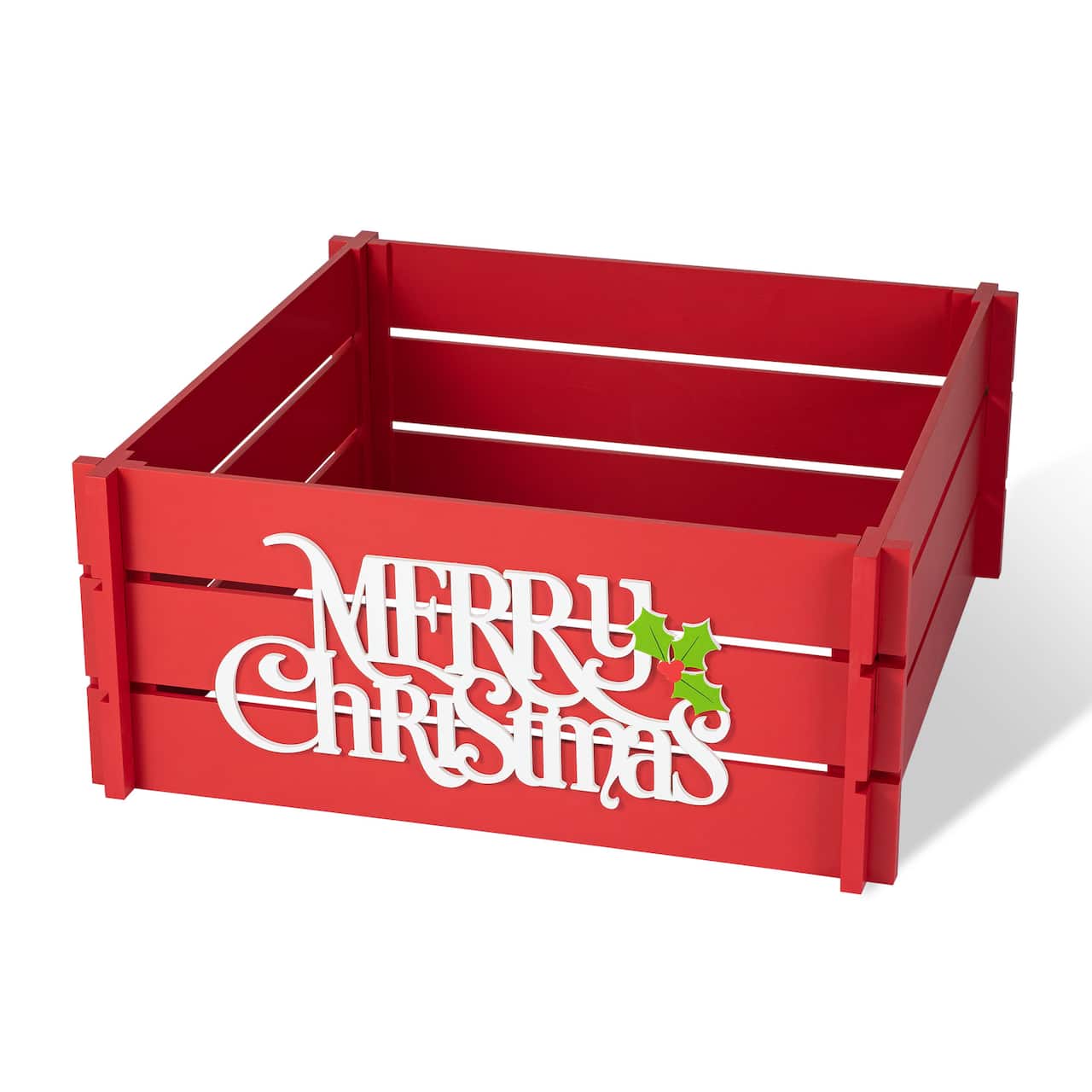 Glitzhome® Red Merry Christmas Crate Tree Collar
